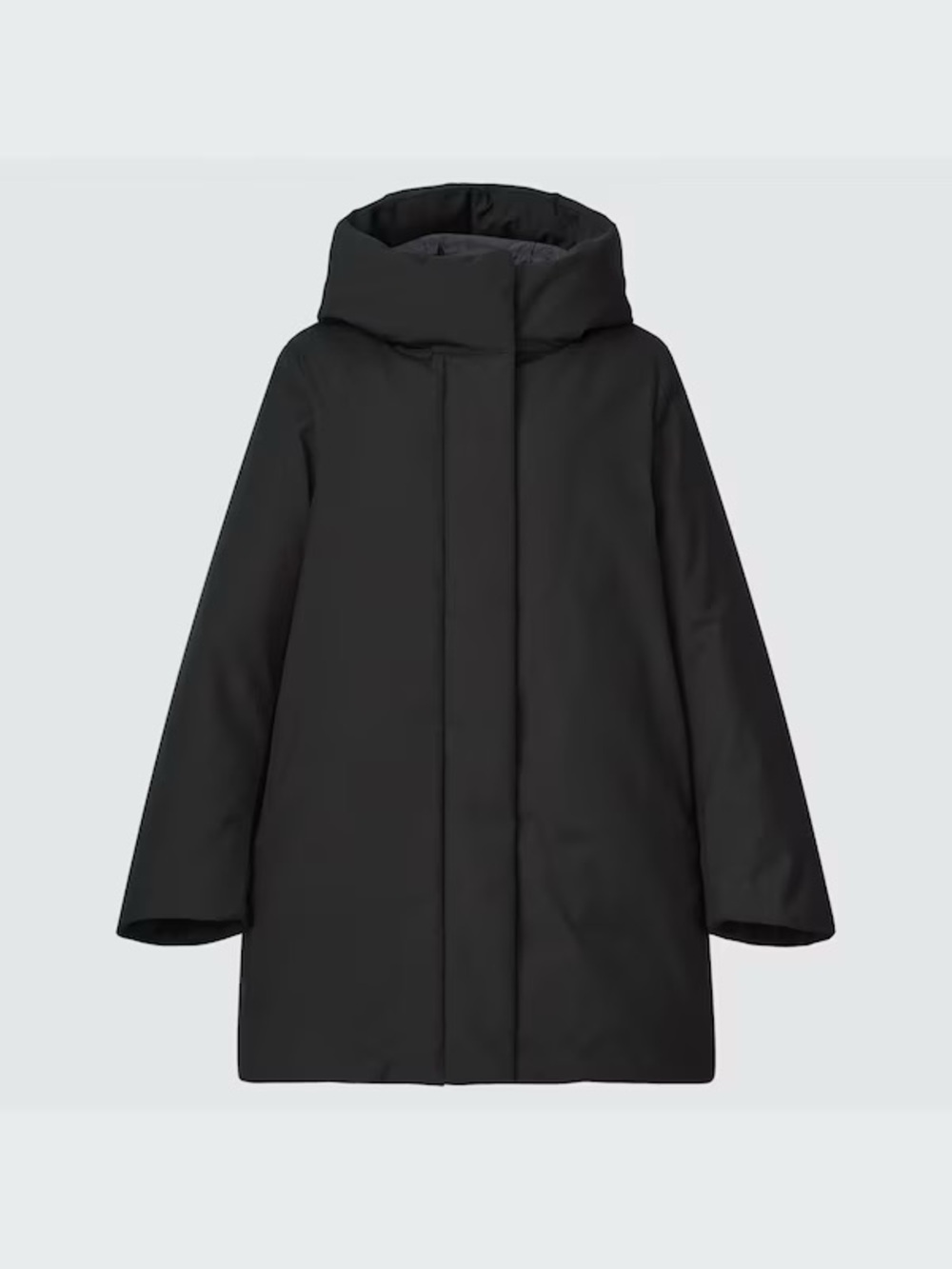 Uniqlo Black Hooded A-line Winter Coat